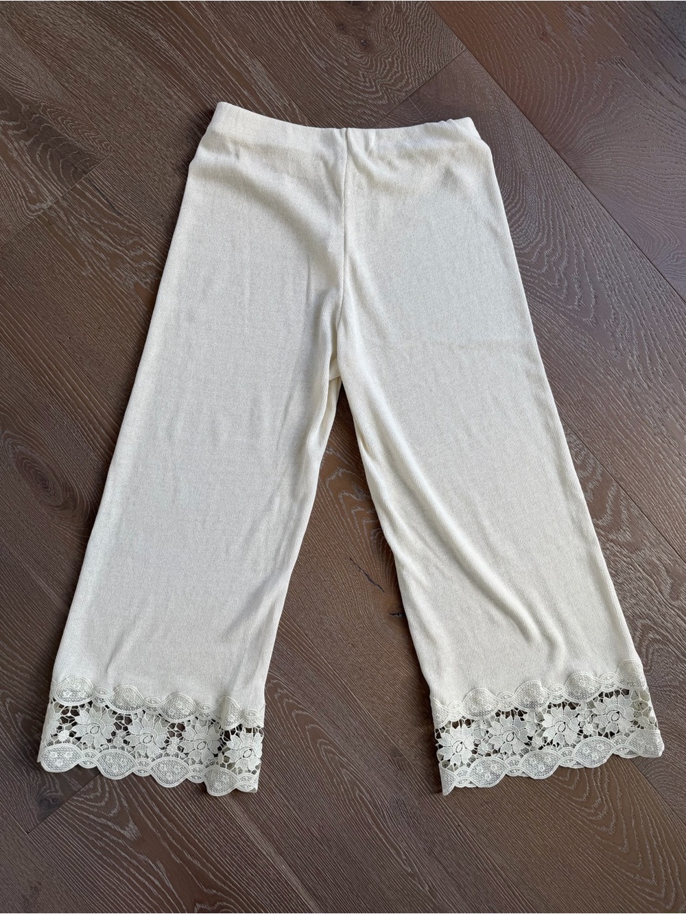 Zara NWT Ivory Lace Trim Knit Matching Set, Shirt and Pant, Large - Picture 11 of 11